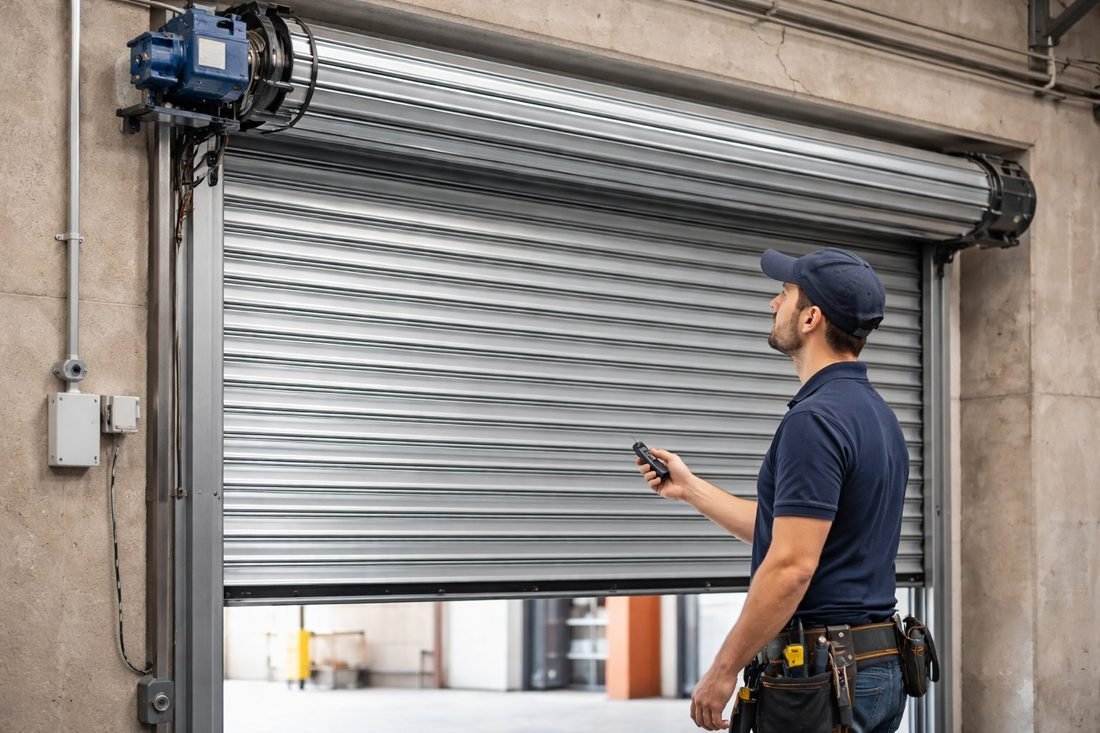 Motor eléctrico para persiana metálica comercial con mando a distancia