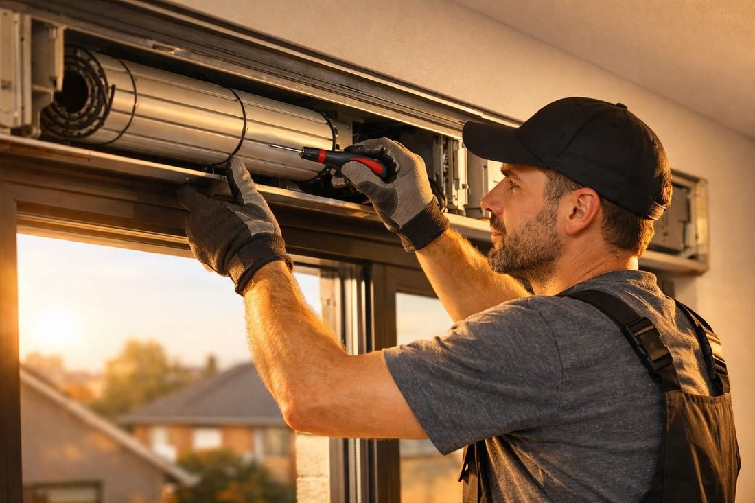 Muestras de persianas enrollables de aluminio y PVC disponibles para instalación